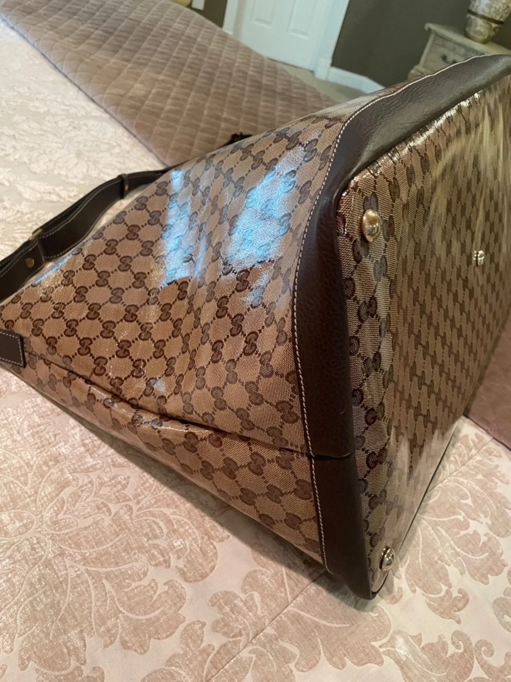 Gucci Brown Monogram Coated Canvas Travel Tote